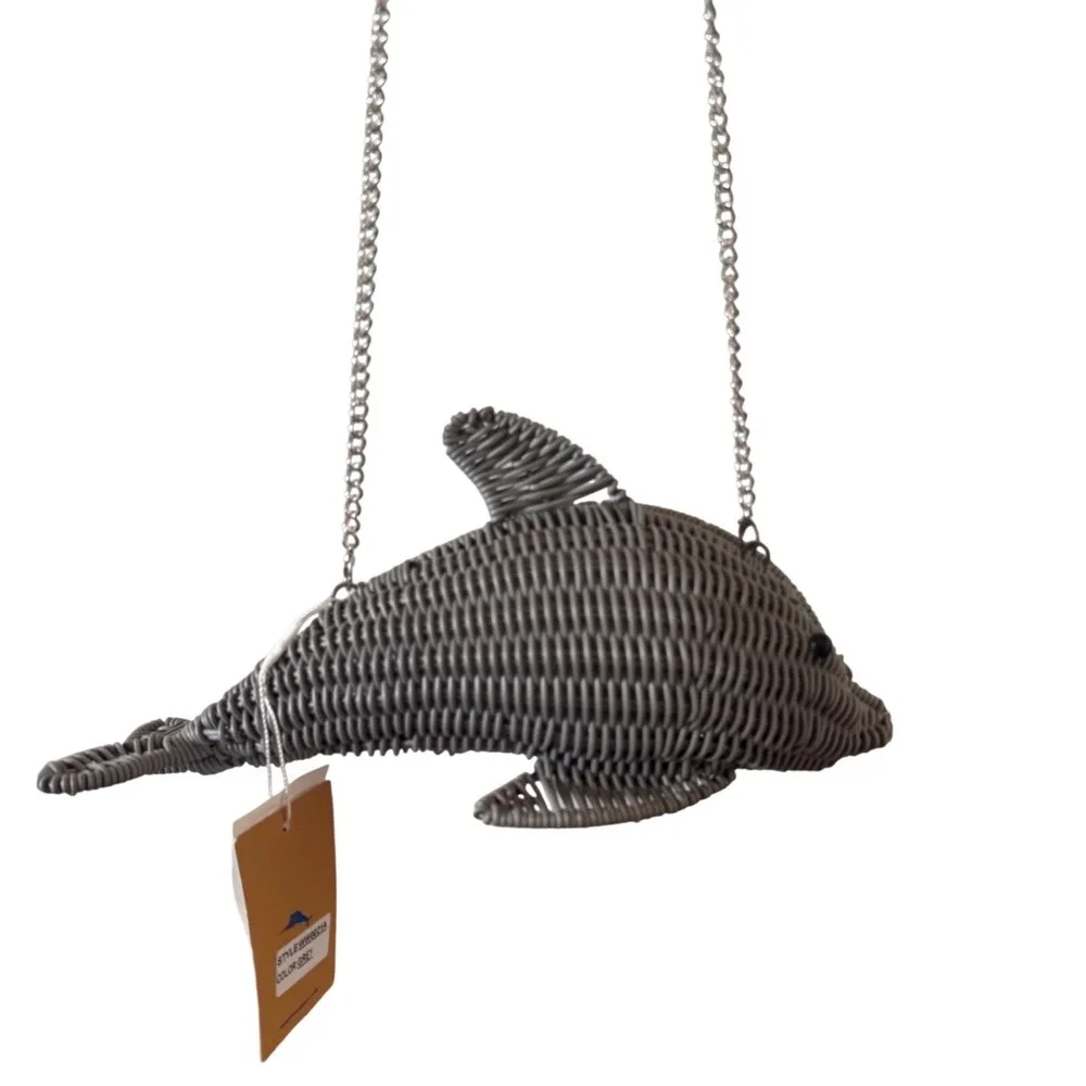 Tommy Bahama Viral Dolphin Gray Wicker Crossbody Bag Silver Hardware‎ NWT